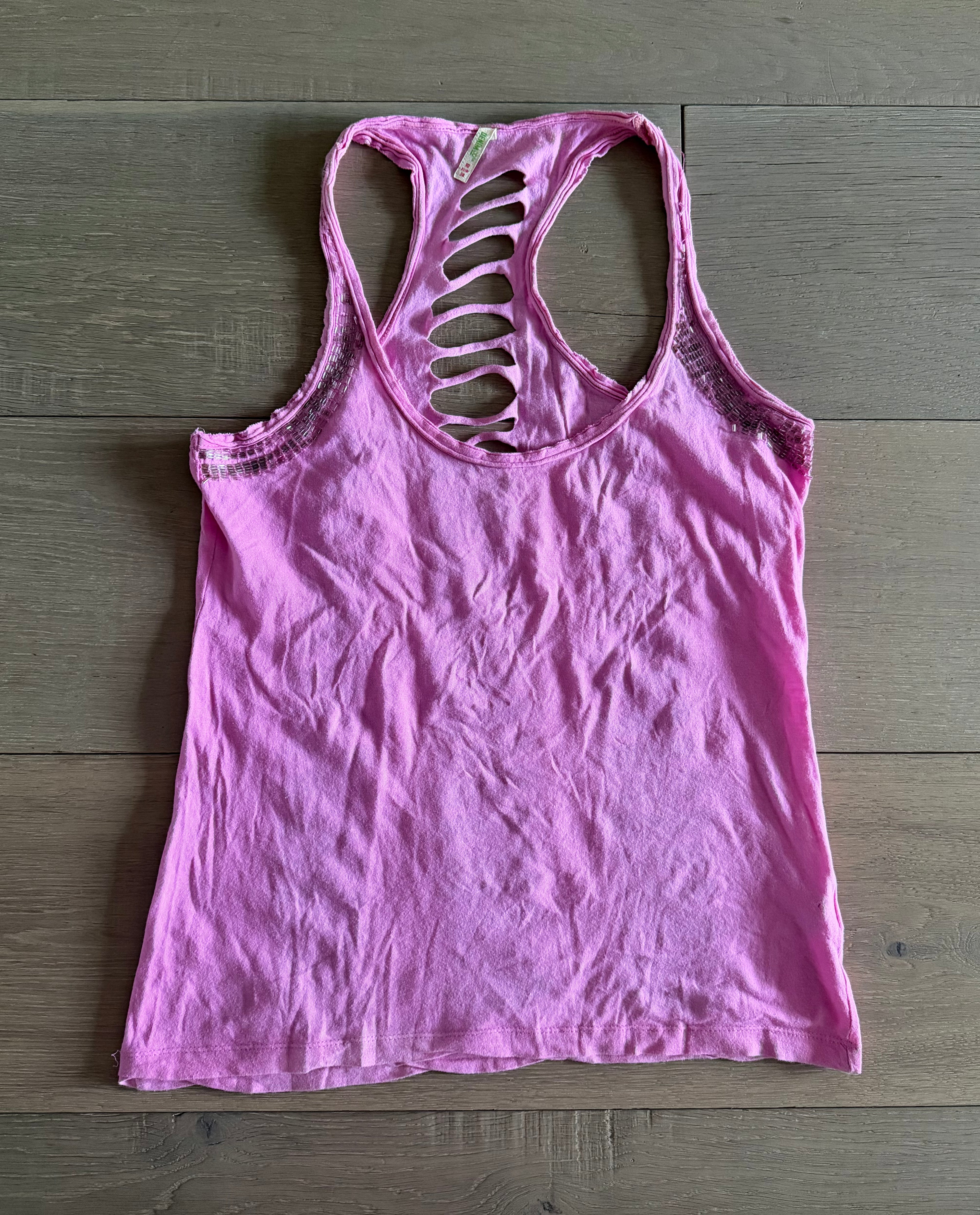 Pink distressed vest top