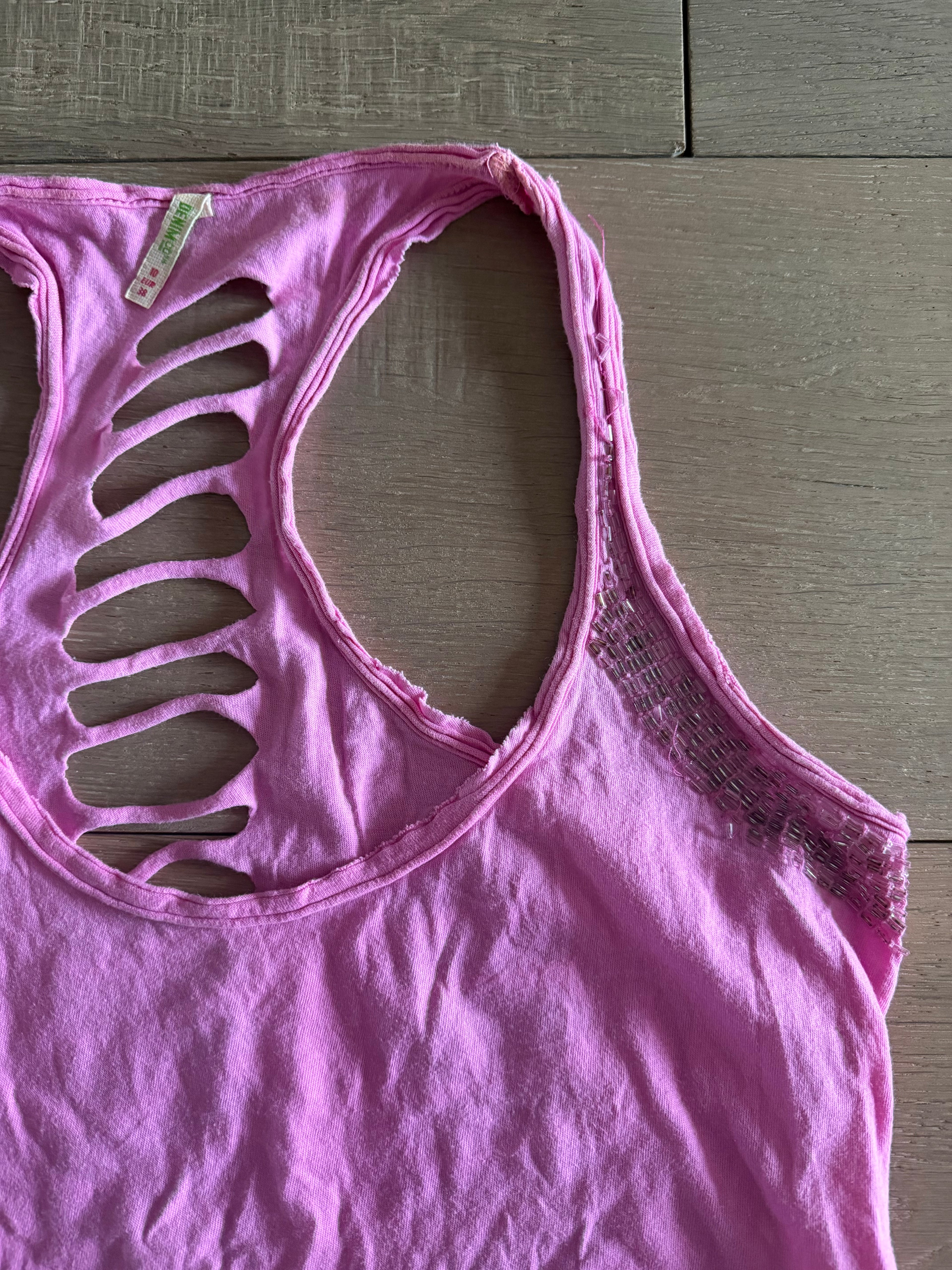 Pink distressed vest top