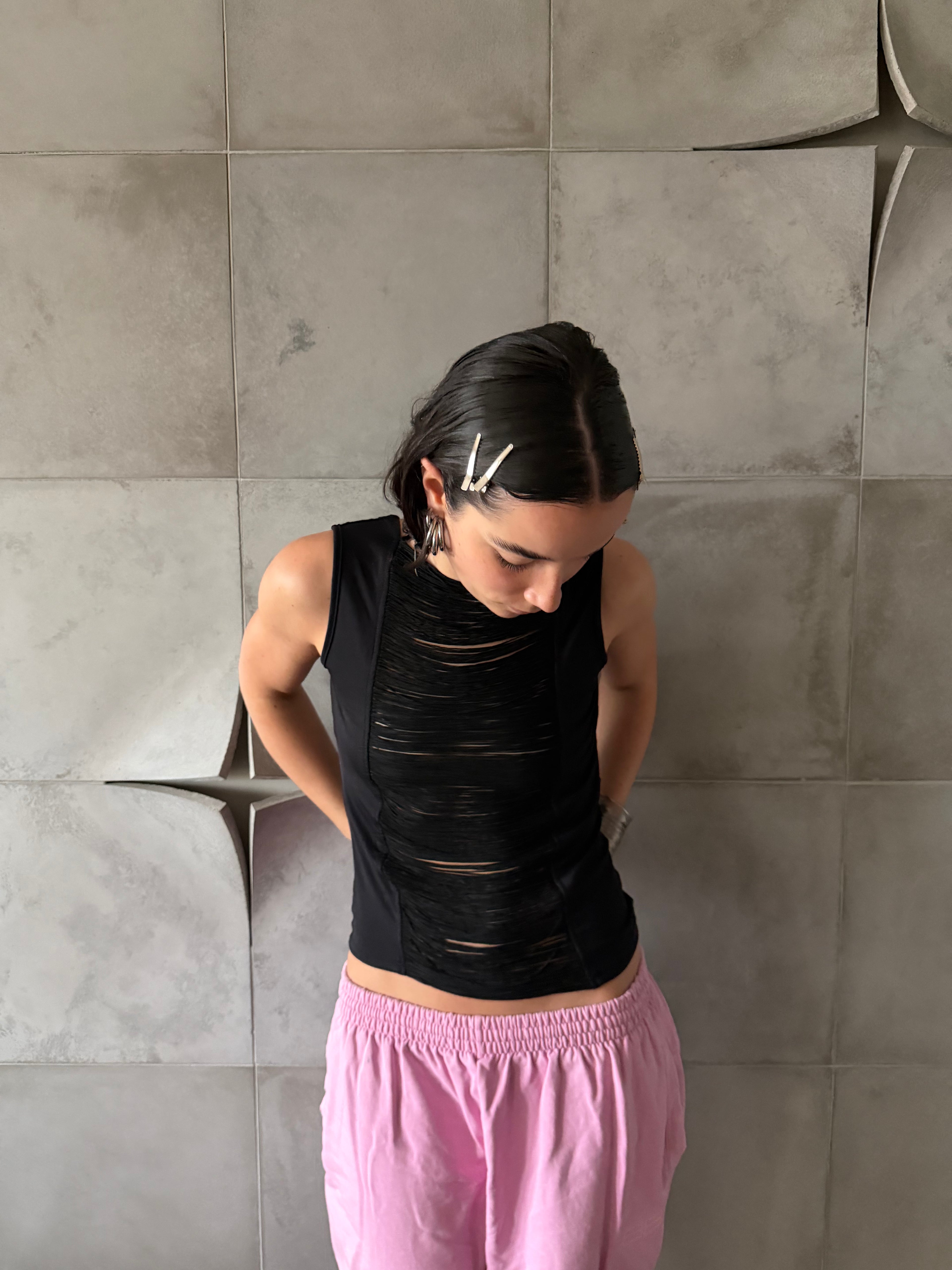 Black distressed top