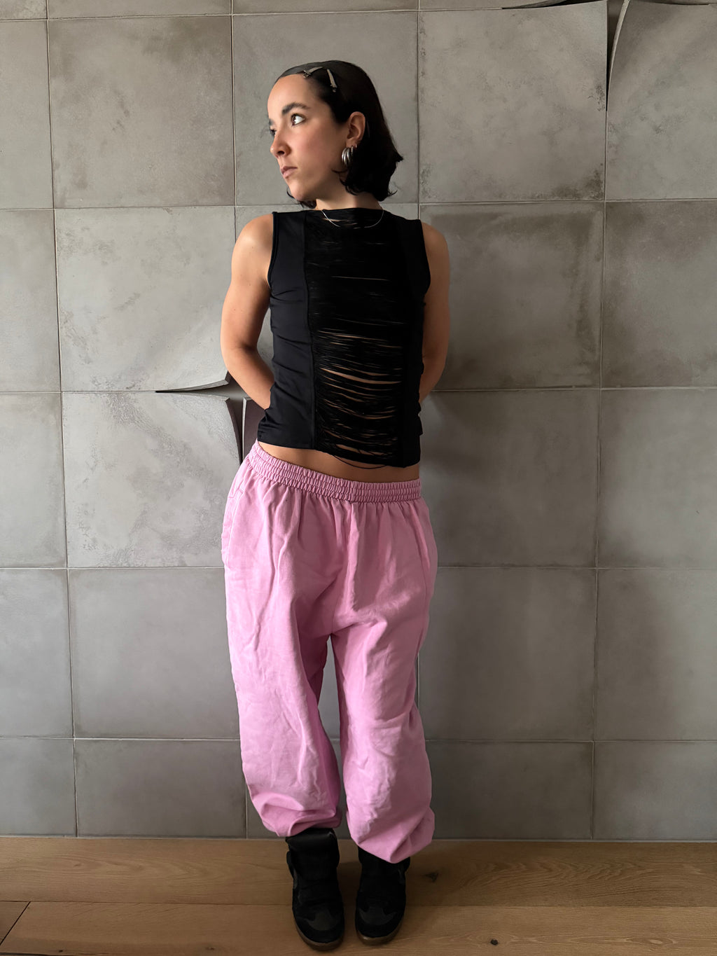 Black distressed top