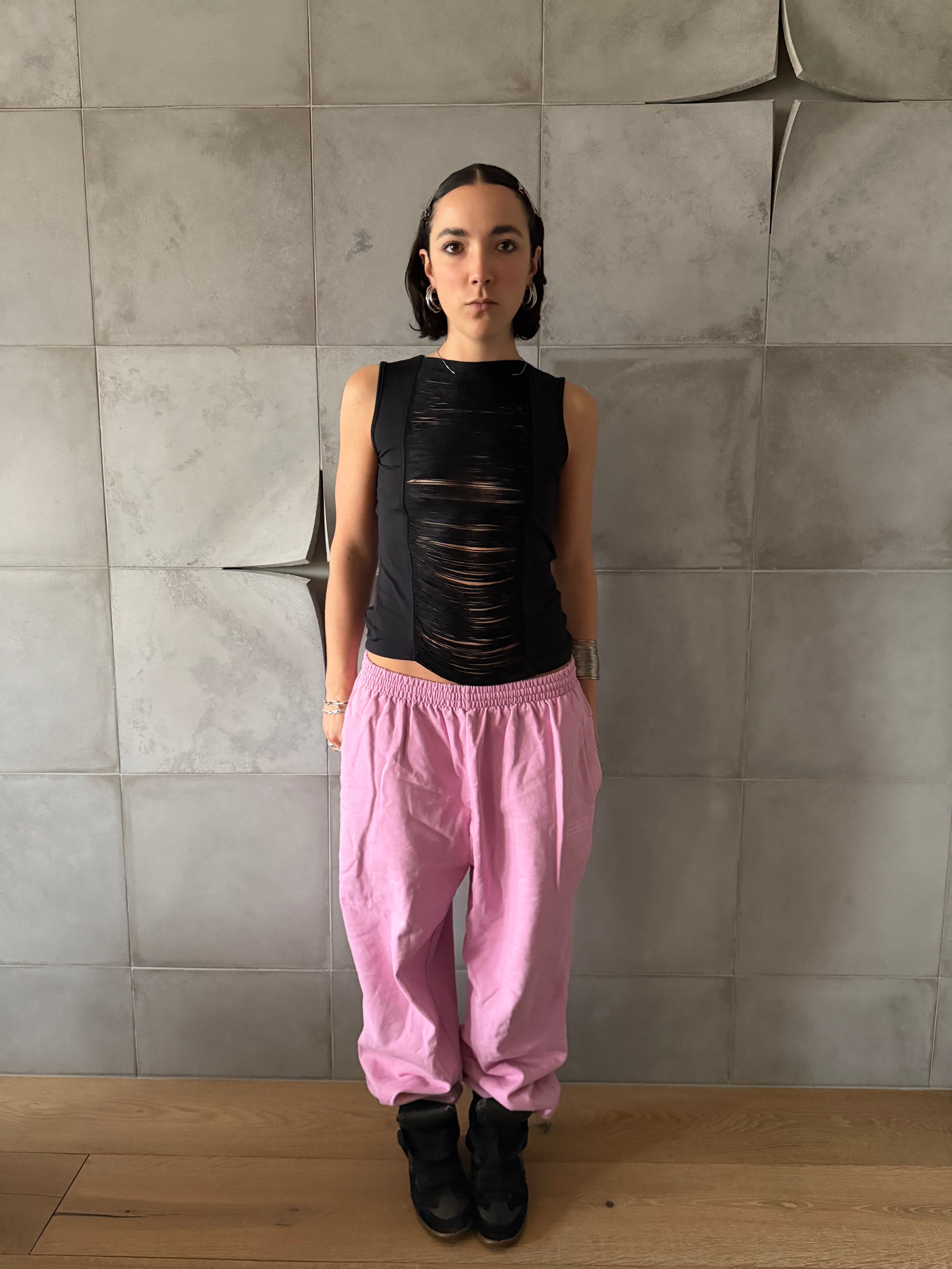 Black distressed top