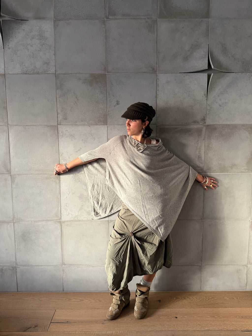 Cashmere blend knit poncho