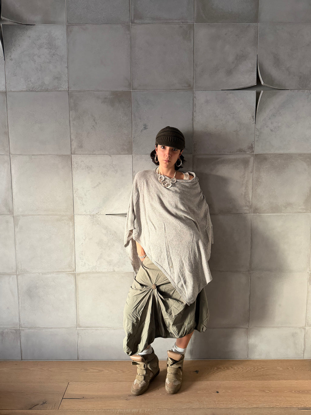 Cashmere blend knit poncho